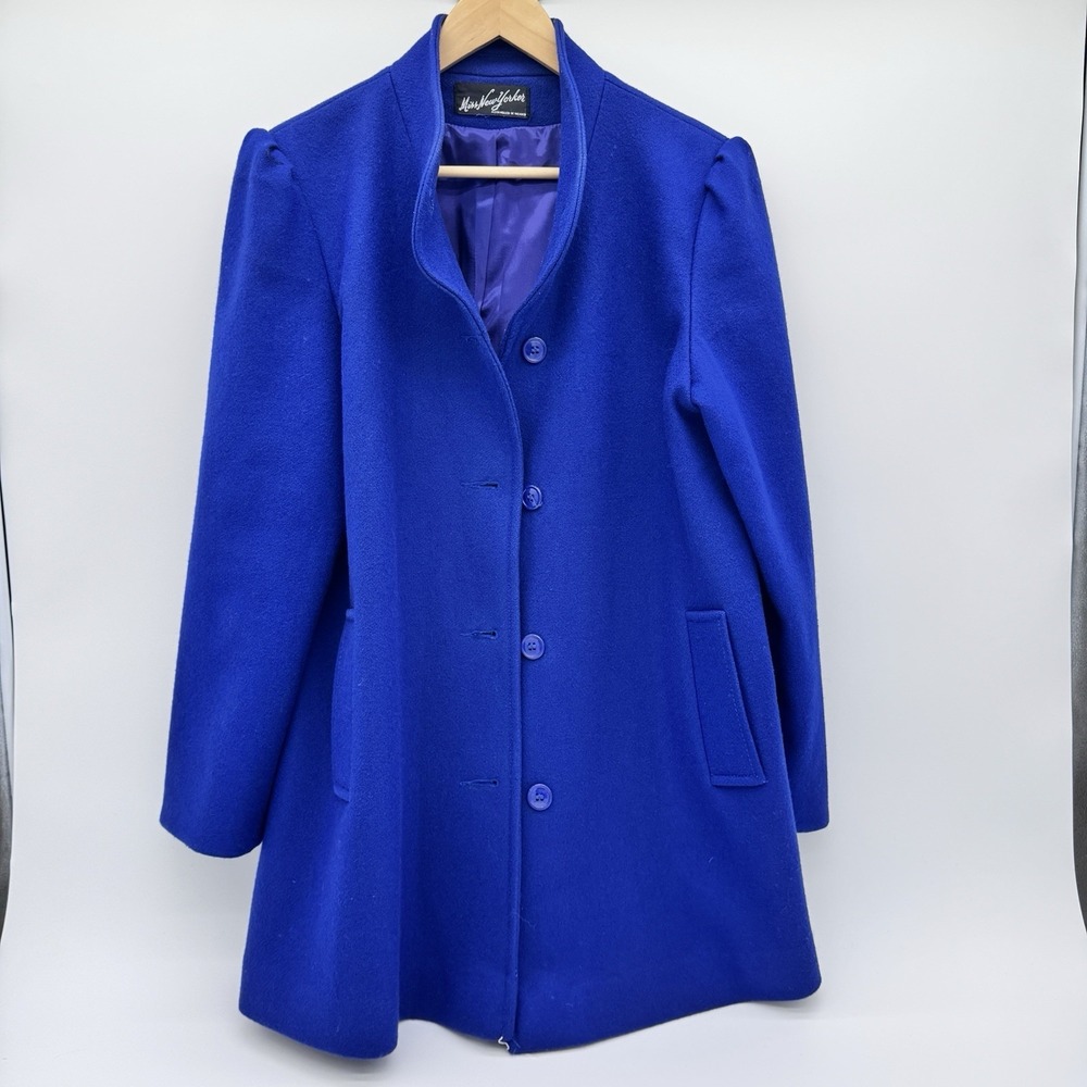 VINTAGE‎ MISS NEW YORKER 60-70's Peacoat Wool Blend Royal Blue Buttons Womens 10